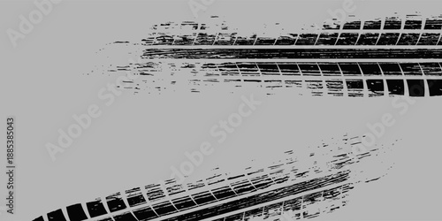 Black tire marks on road, Black rubber tire marks and tread marks, Tire trace track wheels texture and background, Auto tire tread grunge. Eps10