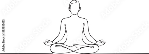 A person meditating in a serene lotus position, practicing yoga and relaxation in a peaceful environment from a front viewpoint