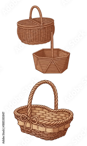 Basket vector, vegetable basket silhouette illustration, collection vector of basket, wooden basket isolated on white