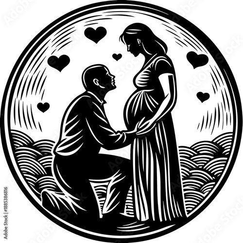 Embracing the Journey: A tender illustration depicts a moment of shared anticipation and the blossoming of a new family. A moment of tenderness and connection as they prepare to welcome new life.