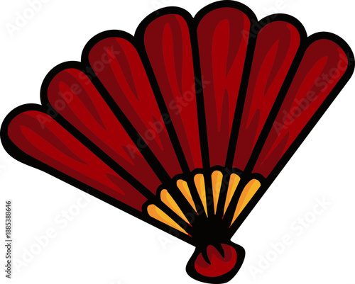 Elegant stylized red folding hand fan illustration, perfect for cultural themes, summer designs, and decorative accents, symbolizing tradition, grace, and refreshing coolness