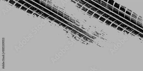 Black tire marks on road, Black rubber tire marks and tread marks, Tire trace track wheels texture and background, Auto tire tread grunge. Eps10