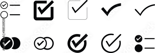check box icon with correct, accept checkmark icons green tick box, check list circle frame - checkbox symbol sign. check mark box square frame. check mark icon button set. check box icon with right 
