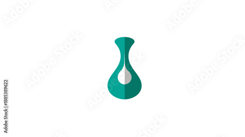 A teal and white stylized teardrop shape, with a curved design against a stark white background