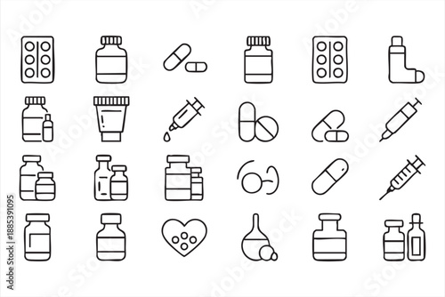Healthcare Medication Icons for Pharmacy and Hospital Systems