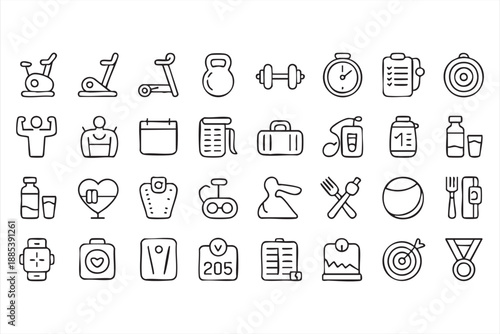 Fitness and Nutrition Icons for Weight Loss and Training Programs