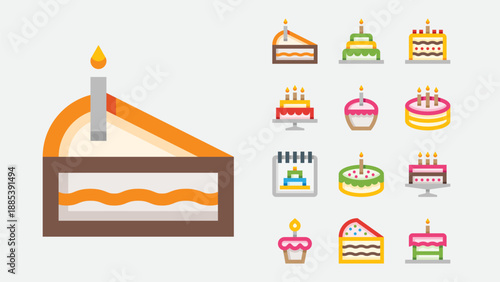Birthday cakes and party dessert icons set