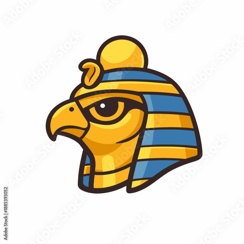 Stylized Falcon head illustration wearing Egyptian striped pharaoh headdress