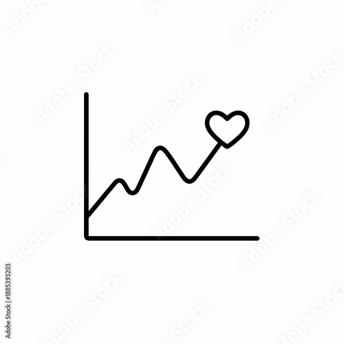 Love growth line graph icon with heart symbol vector illustration
