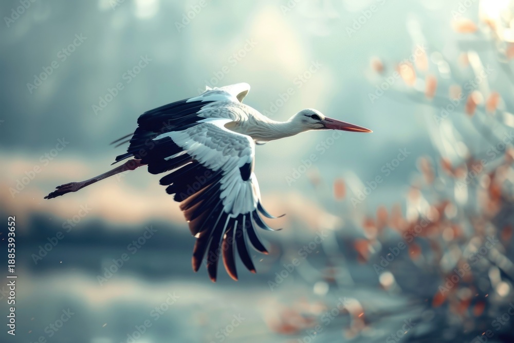 Obraz premium Graceful stork in flight