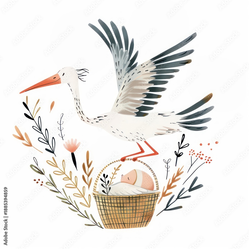 Fototapeta premium Baby stork illustration elements.