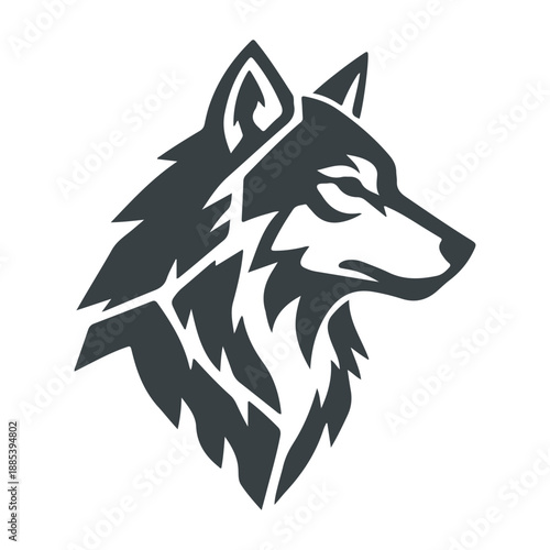 Wolf howling emblem logo vector silhouette .Minimalist Wolf Head Silhouette Vector Illustration . Abstract Wolf Profile Silhouette , Modern Predator Wolf Symbol Vector Graphic Design