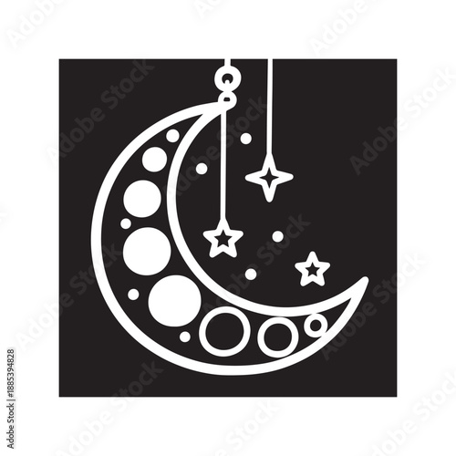 Intricate Geometric Ramadan Crescent Moon Lantern Frame Design for Islamic Holy Month.