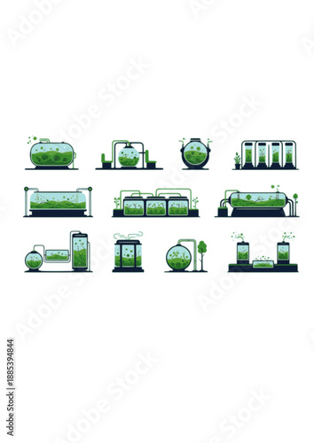 Urban Algae Air Purifier Silhouette, Bio-Reactor for City Pollution, Sustainable Air Quality and Green Technology Concept Vector Design