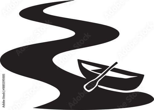 Winding river journey with small boat illustration representing adventure and exploration
