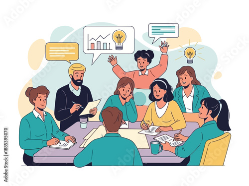 Diverse group of people talking and communicating with speech bubbles