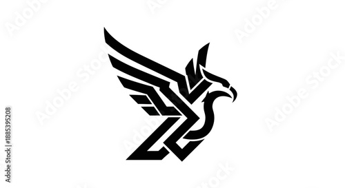 Abstract griffin emblem silhouette on white