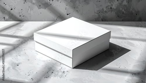 Photorealistic packaging box mockup on concrete surface, suitable for branding, advertising, and presentation use