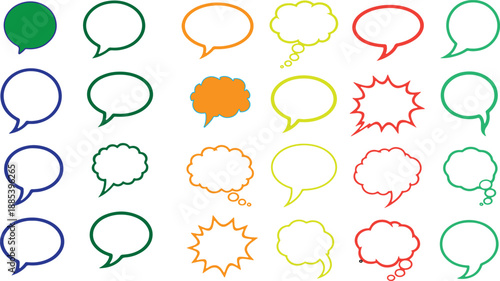 Collection of colorful speech bubbles on white background