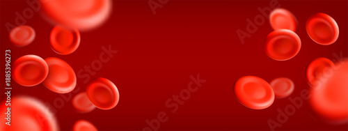 3D blood red cells background. World Blood Donor Day. Realistic vector illustration. Healthcare, hospital, clinic, laboratory, emergency design concept