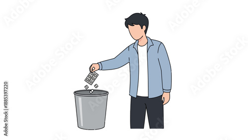 Person throwing a blister pack of pills into a trash can