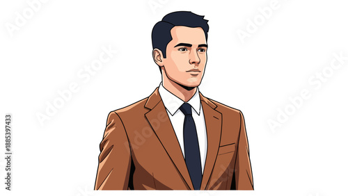 Pixel art illustration of a man in a brown suit looking right