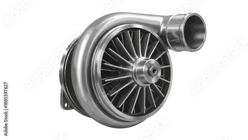 Stylized grayscale illustration of a centrifugal compressor wheel and housing