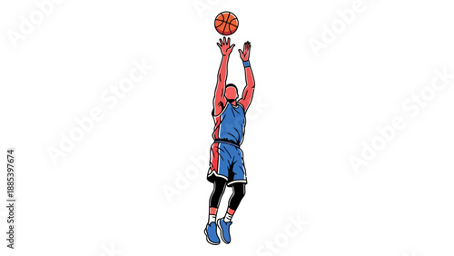 Stylized illustration of a basketball player shooting the ball overhead