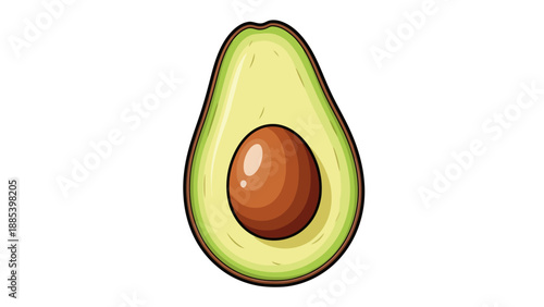 Cartoon half avocado with pit centered on a white background