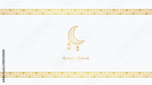 Luxury Islamic Banner Background Vector Illustration with Golden Crescent Moon Stars and Traditional Geometric Borders
