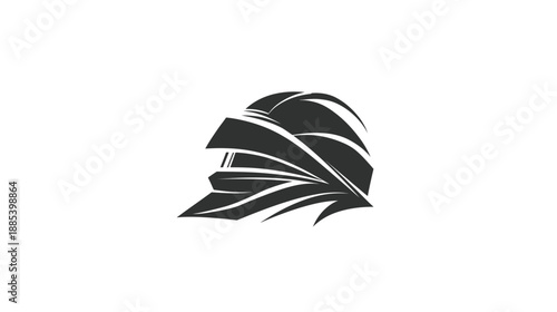 Graphic image of a helmet. The illustration uses thick black lines for detail against a white backdrop
