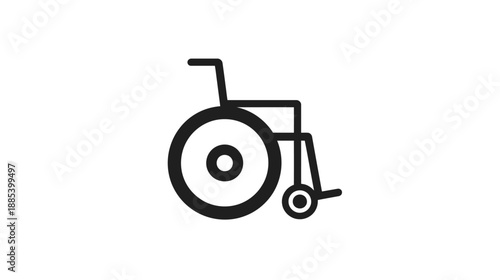 A simple, black line drawing of a wheelchair on a white background