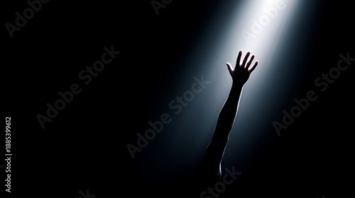 Person’s hand hope, partner, strength, togetherness, trust, believe, Embracing Belief - Artistic Silhouette of Hand Reaching from Darkness into Light Symbolizing Hope and Faith