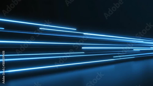 Flowing Blue Neon Light Lines on Dark Futuristic Motion Background