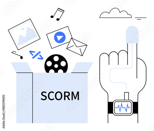 SCORM concept. SCORM facilitates online education with interactive content. SCORM supports digital files, learning tools, and e-learning systems. For education, technology, content delivery, training