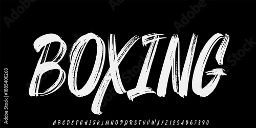 Boxing Lettering font isolated on black background. Texture alphabet in street art and graffiti style. Grunge and dirty effect. Vector brush letters.