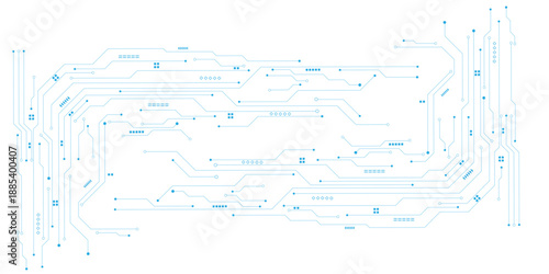 Abstract technology frame made of circuit board wires and digital elements.