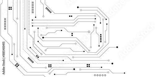 Vector Technology black circuit diagram concept. Abstract technology on white background. High-tech circuit board.