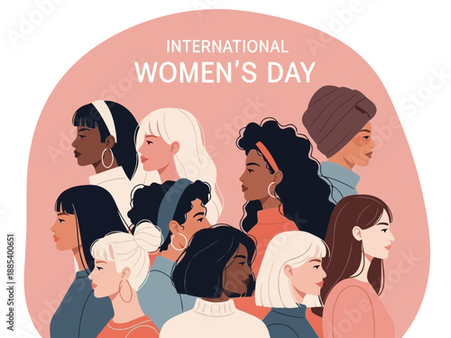 A group of diverse cartoon people standing together smiling and looking happy