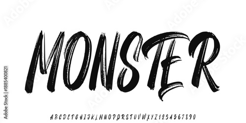 Clear Lettering font isolated on black background. Texture alphabet in street art and graffiti style. Grunge and dirty effect. Vector brush letters.
