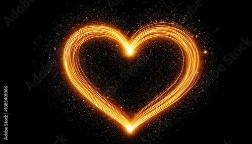 Glowing Heart Shape on Black Background - Symbol of Love and Light.