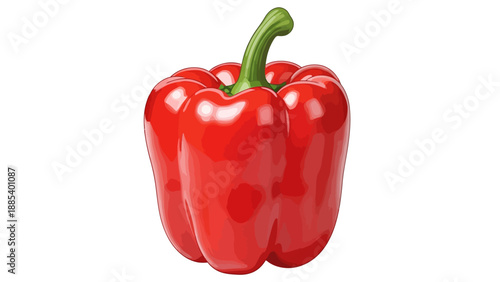 Stylized bright red bell pepper with a green stem on a white background