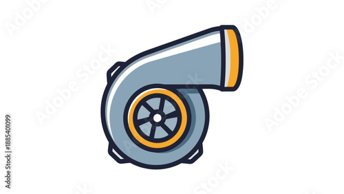 Stylized cartoon drawing of a turbocharger on a white background