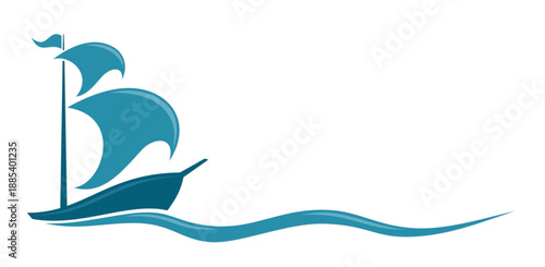 The symbol of blue sailboat with wave.
