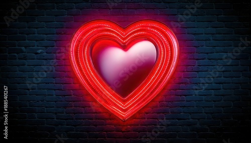 Glowing Red Heart on Dark Brick Wall - Symbol of Love.