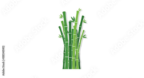 A vibrant green illustration of a cluster of bamboo stalks with small leaves on a white background, showcasing natural growth.
