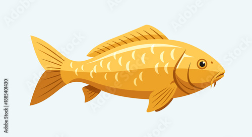 A vibrant golden carp swimming gracefully, depicted in a detailed cartoon style against a light background.