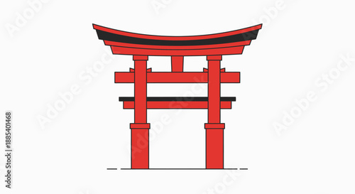 A simple, flat illustration of a traditional red Japanese torii gate against a white background.