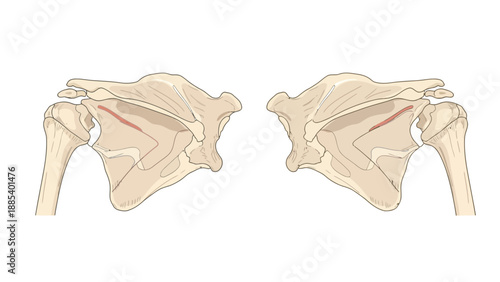 Two anterior views of the scapulae showing highlighted infraspinatus tendon region