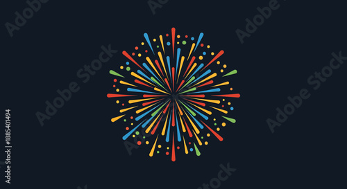 Abstract colorful fireworks explosion on a dark background, radiating vibrant light and celebration.